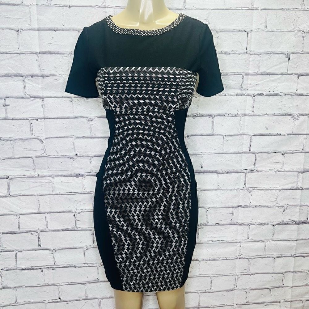 Yoana Baraschi Womens Black & White Printed Body Hug Sheath Mini Dress Size 2